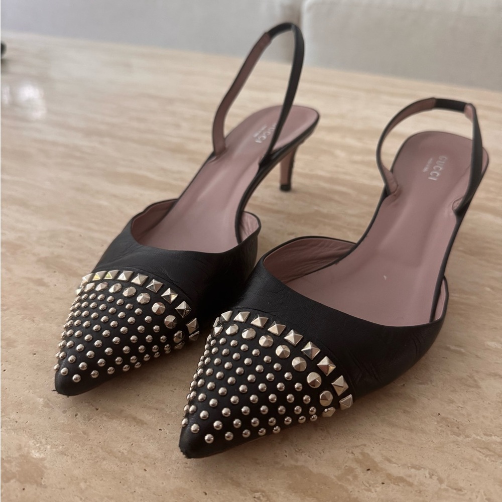 Gucci Black Studded Pointed Heels